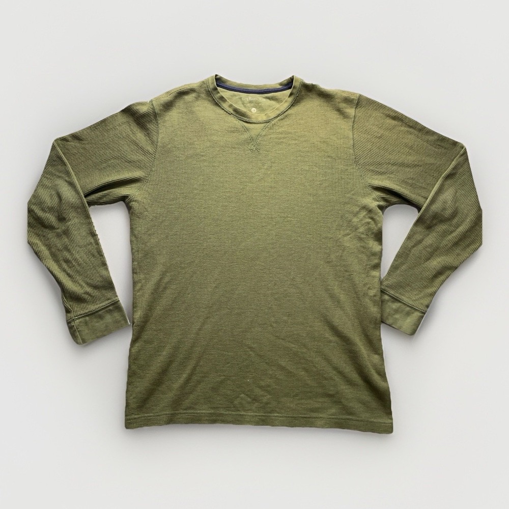 GH Bass & Co Mens Shirt L Green Waffle Thermal Long Sleeve Layer Utility Gorp